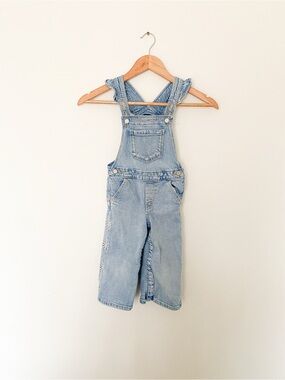 GAP Light Blue Denim Kids Overalls with Daisy embroidery - 3T - 100% cotton -